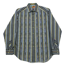Load image into Gallery viewer, Robert Graham Striped Multicolor Flip Cuff Embroidered Mosaic Trim Button Up Shirt Men’s Medium