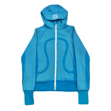 Load image into Gallery viewer, Lululemon Striped Turquoise Blue Scuba Hoodie Women’s Size 6