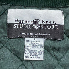Load image into Gallery viewer, Vintage 1996 Warner Bros Studio Store Taz Football Wool Denim Bomber Jacket Men’s Small
