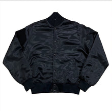 Load image into Gallery viewer, Vintage 80’s CBS TV Network Embroidered Black Satin Jacket Women’s Medium