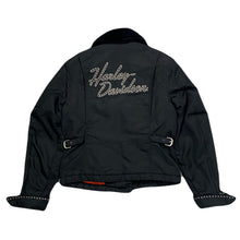 Load image into Gallery viewer, Harley Davidson Studded Faux Fur Collar Quilted Lined Biker Moto Jacket Women’s Small