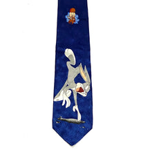 Load image into Gallery viewer, Closeup view of Vintage 1997 Looney Tunes Bugs Bunny & Elmer Fudd Necktie
