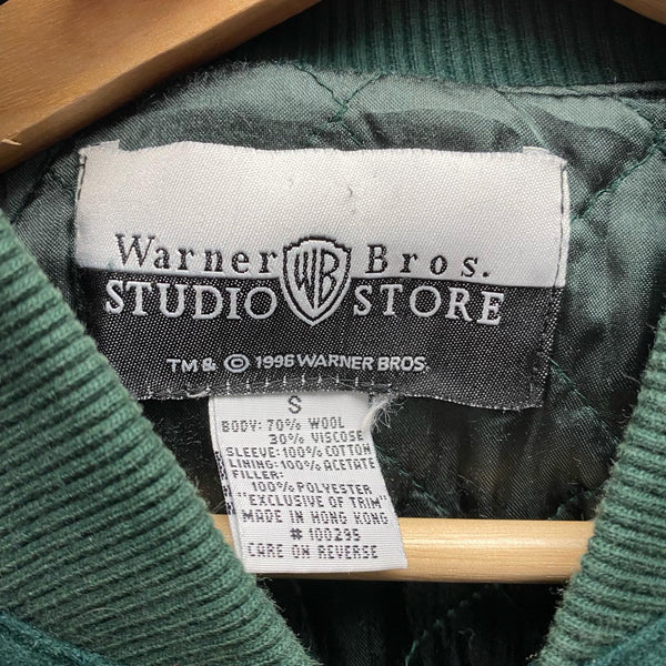 Vintage 1996 Warner Bros Studio Store Taz Football Wool Denim Bomber Jacket Small