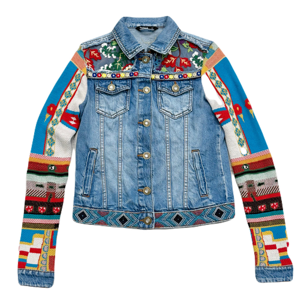 Desigual Pakaian Jadi Wanita Jaket Knit Sleeve Denim Jacket Women’s EU 34
