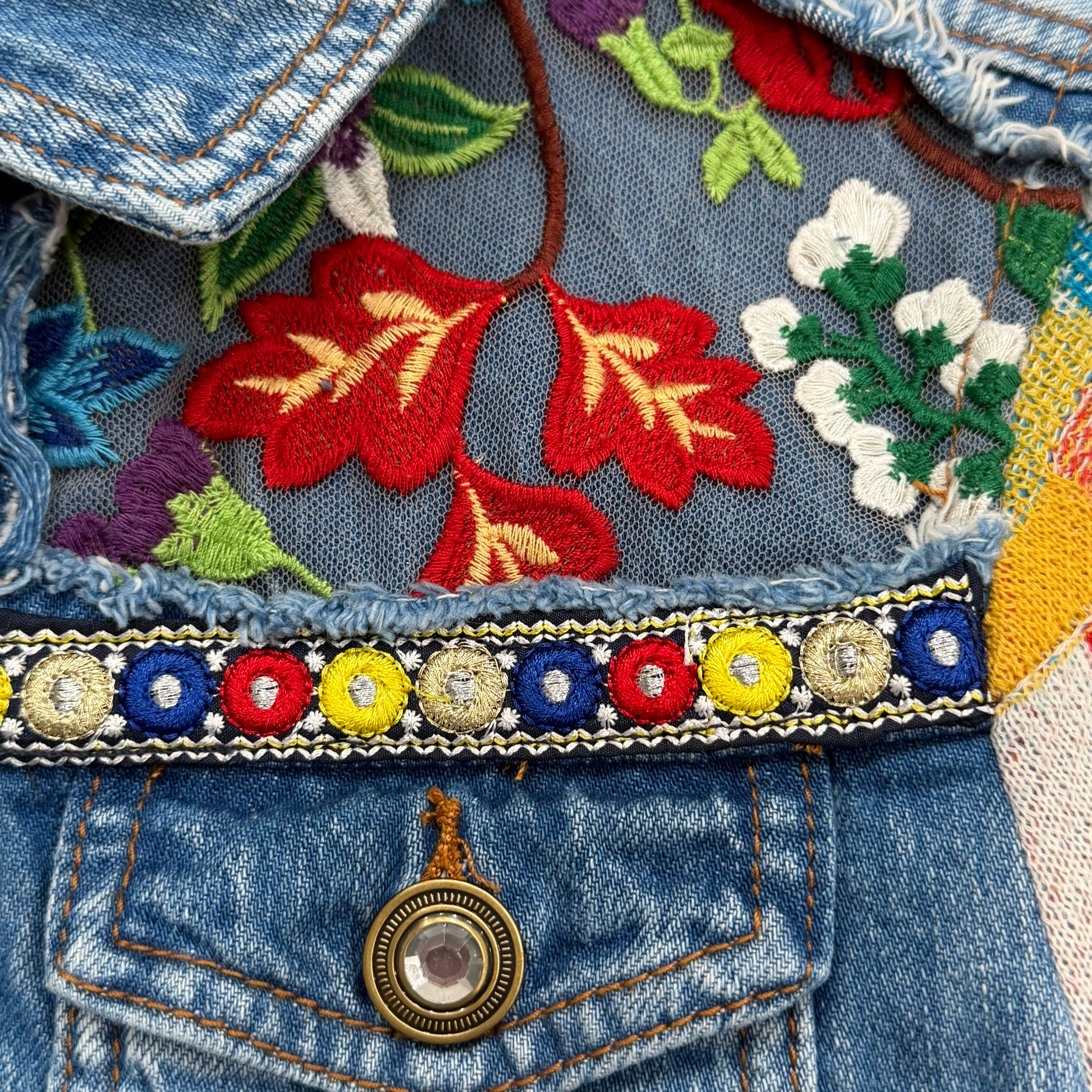 Desigual Pakaian Jadi Wanita Jaket Knit Sleeve Denim Jacket Women’s EU 34