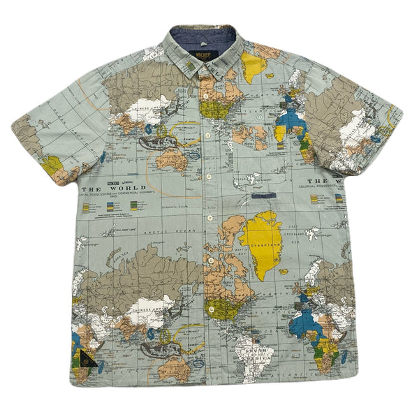 Vintage 10.Deep Y2K World Map All Over Print Button Down Shirt Men’s Medium