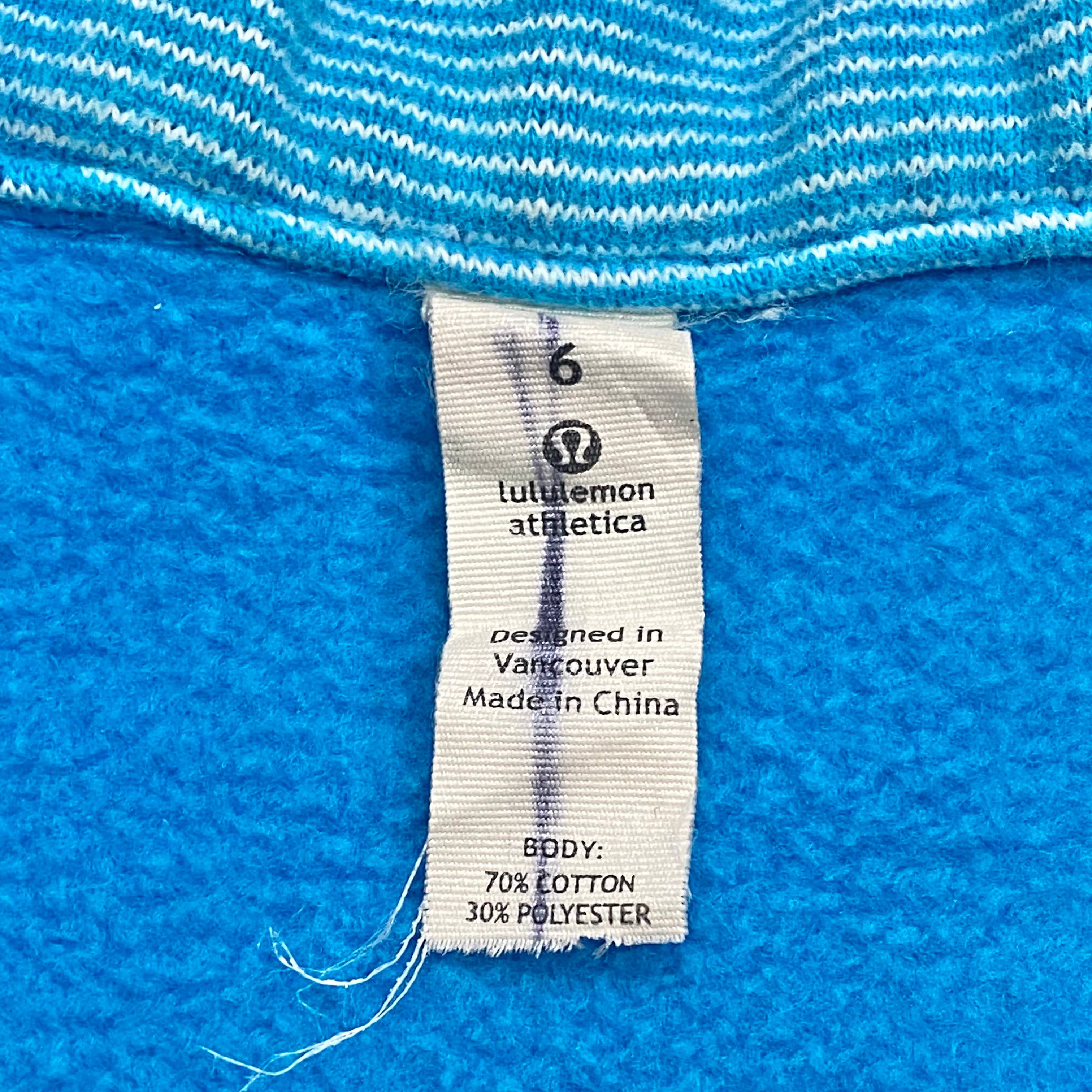 Lululemon Striped Turquoise Blue Scuba Hoodie Women’s Size 6