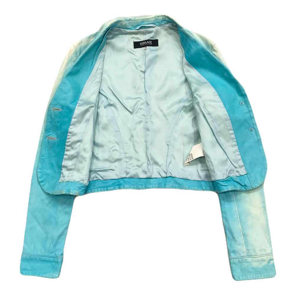Vintage Versace Jeans Couture Aquamarine Soft Leather Cropped Blazer Women’s XS