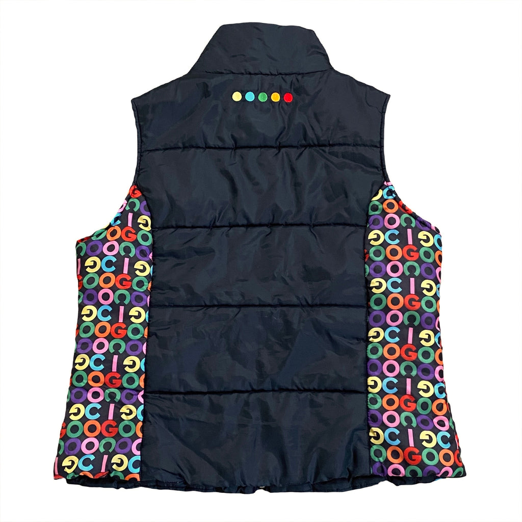 COOGI Black Multicolor Rainbow Puffer Vest Women’s XL