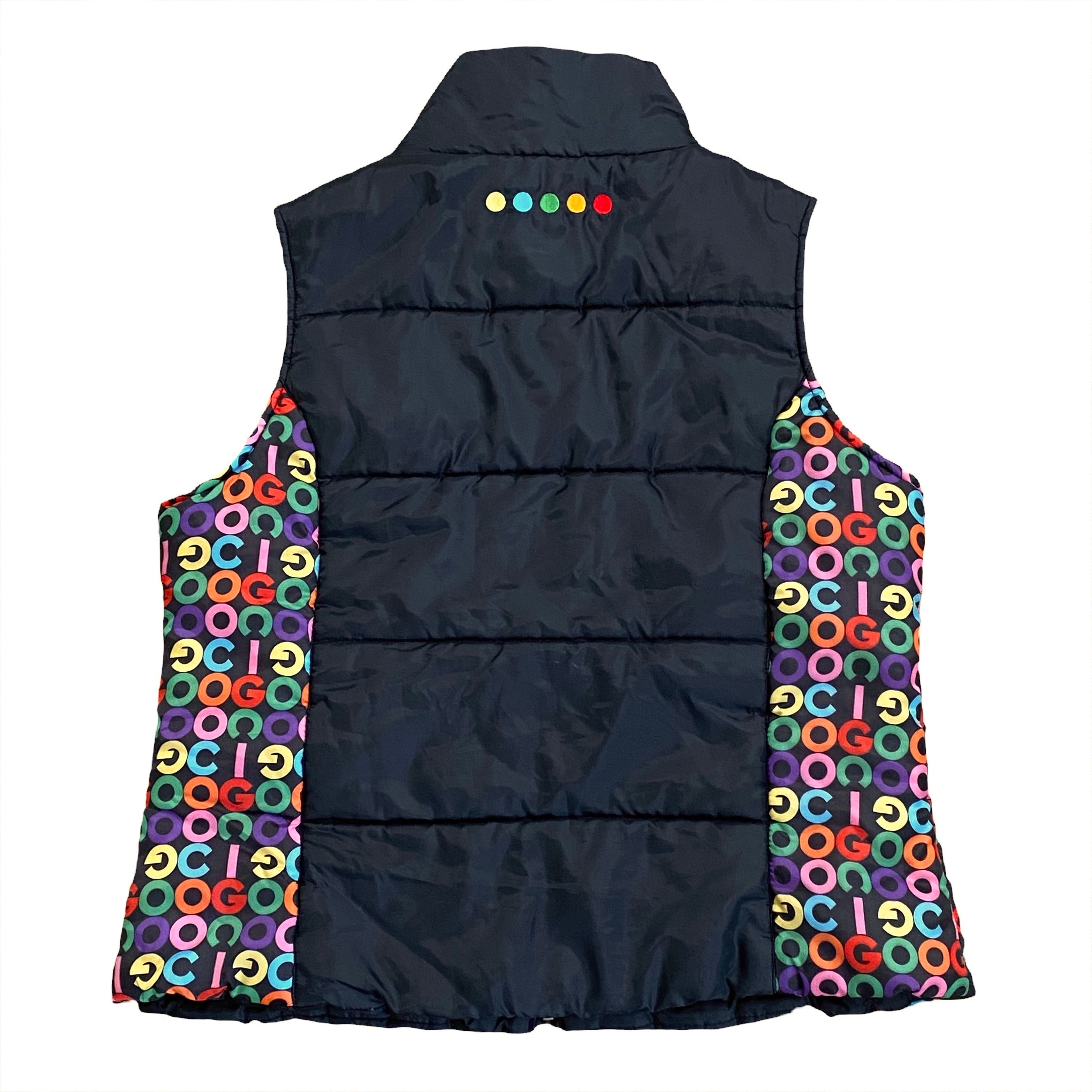 COOGI Black Multicolor Rainbow Puffer Vest Women’s XL