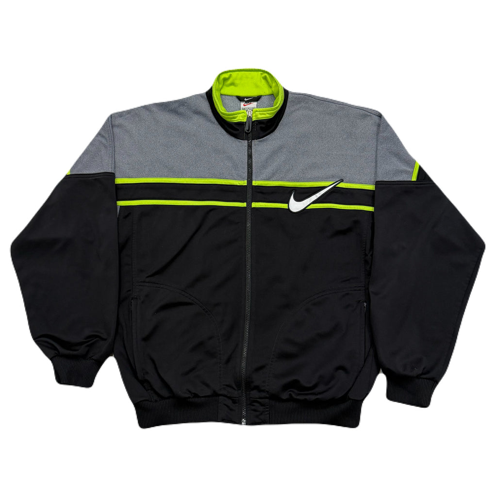 Vintage Nike White Tag Black Gray Neon Green Big Swoosh Jacket Men’s Medium