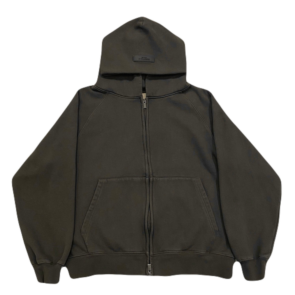 Fear Of God Essentials Applique Logo Olive Green Full Zip Hoodie XS