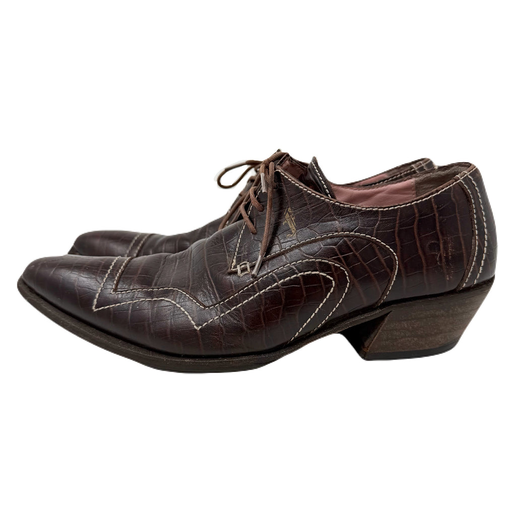 Vintage John Fluevog Idol Family Jackson Crocodile Stamped Brown Leather Shoes Men’s 7 US