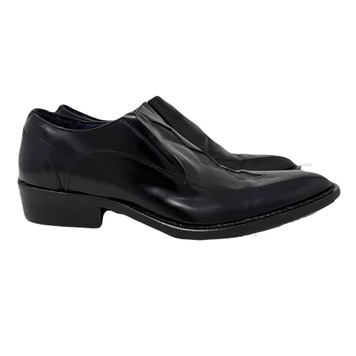 Vintage John Fluevog Ronnie Family Sigurd Diamond Pattern Stitching Black Leather Slip-On Shoes Men’s 7 US