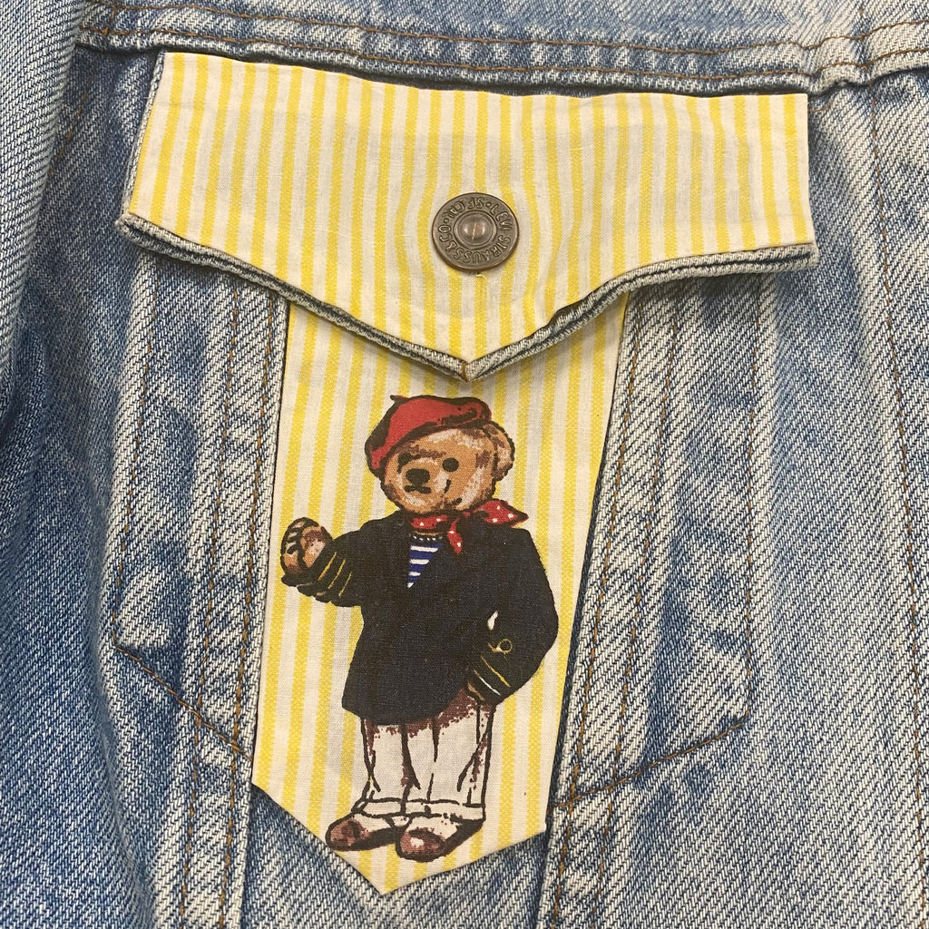 Vintage Levis x Polo Bear 1 Of 1 Custom Denim Jacket With Flip Cuffs By Subtle Flex Streetwear Women’s 38