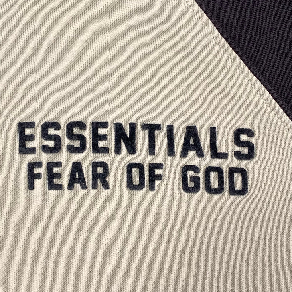 Fear Of God Essentials Flocked Logo Teens Wheat/Dark Gray Raglan Hoodie 14/16