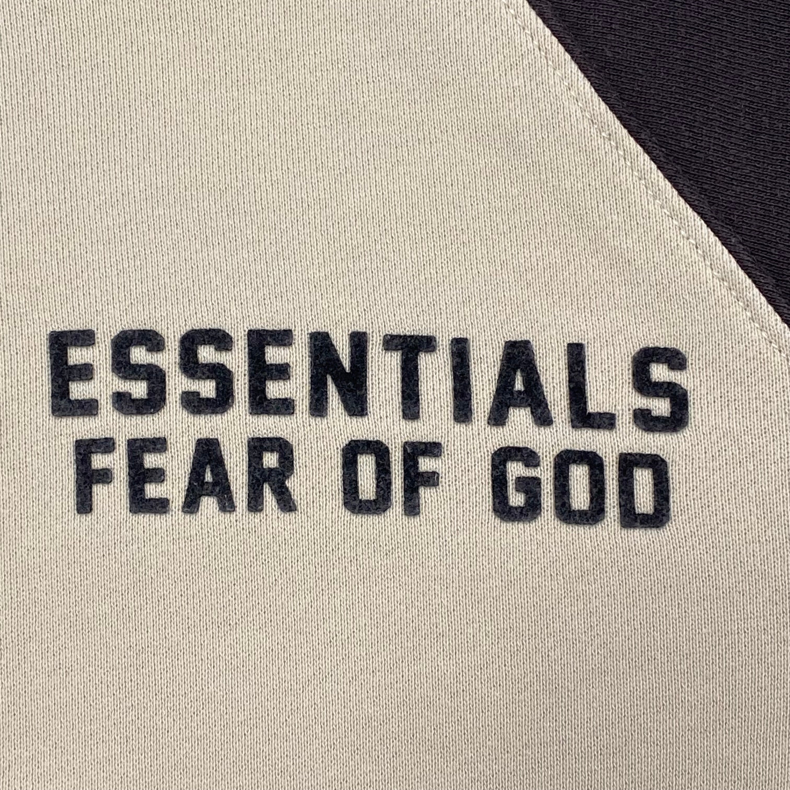 Fear Of God Essentials Flocked Logo Teens Wheat/Dark Gray Raglan Hoodie 14/16