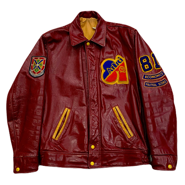 Vintage 1981 Queen’s University Economics & Political Science Letterman Leather Varsity Bomber Jacket Men’s 38