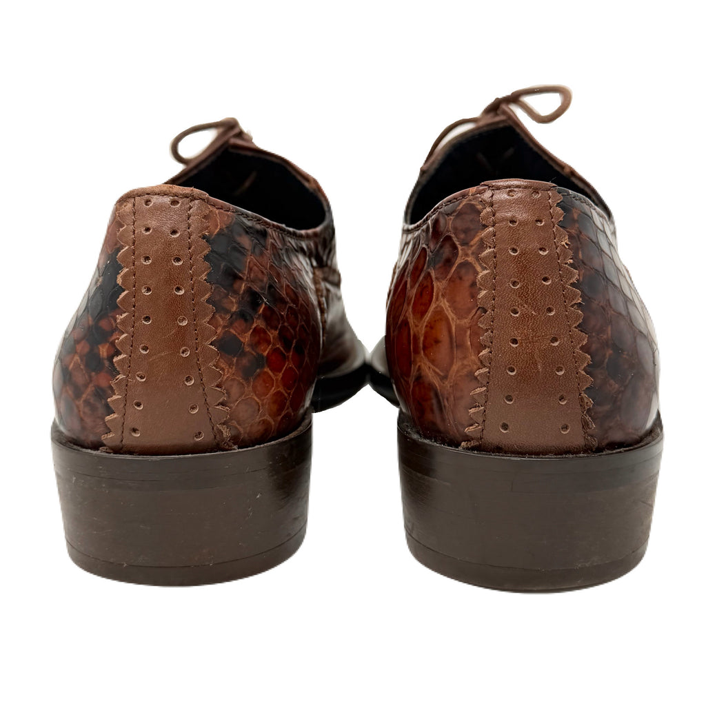 Vintage John Fluevog Twin Turbine Oxford Crocodile Stamped Brown Leather Shoes Men’s 7 US