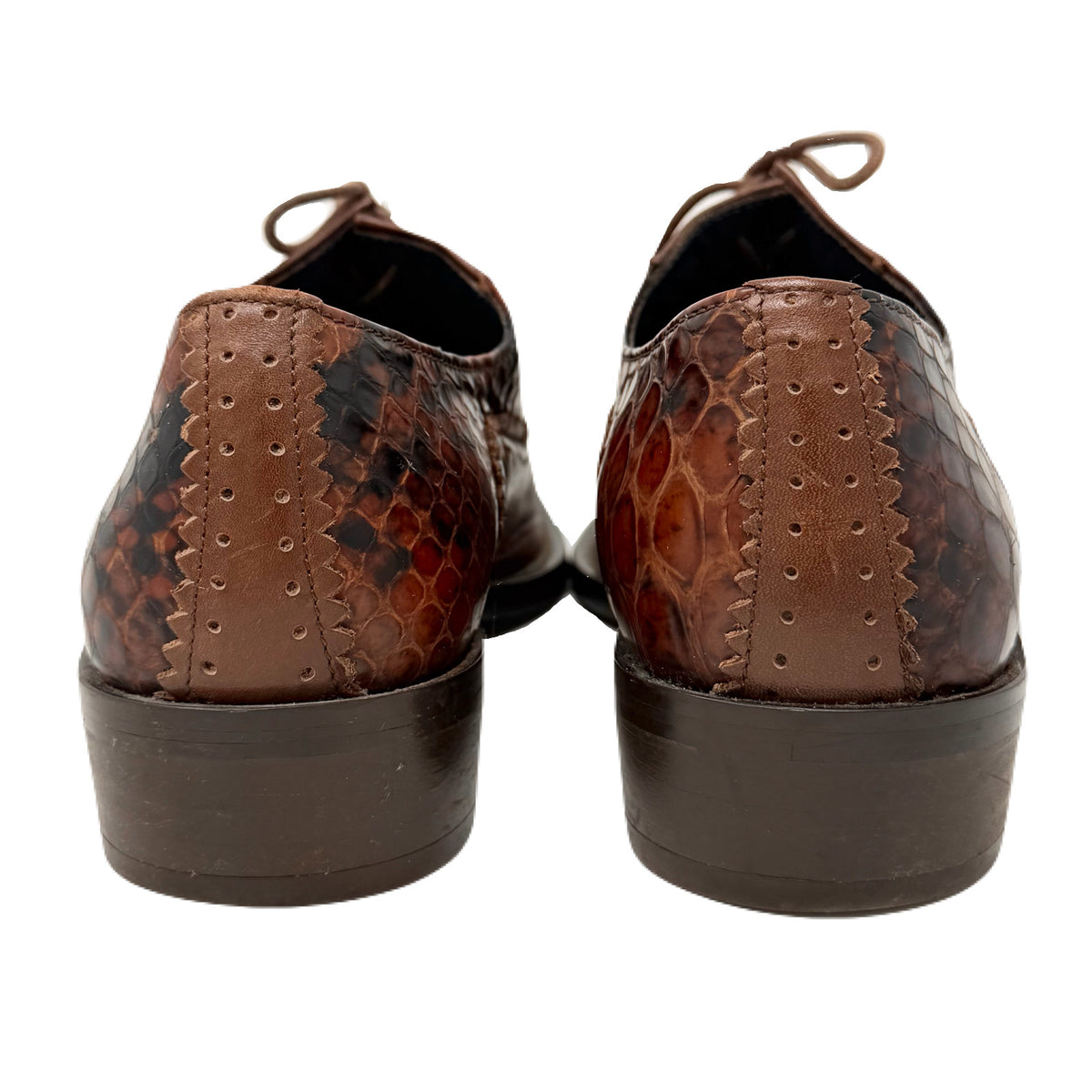 Vintage John Fluevog Twin Turbine Oxford Crocodile Stamped Brown Leather Shoes Men’s 7 US