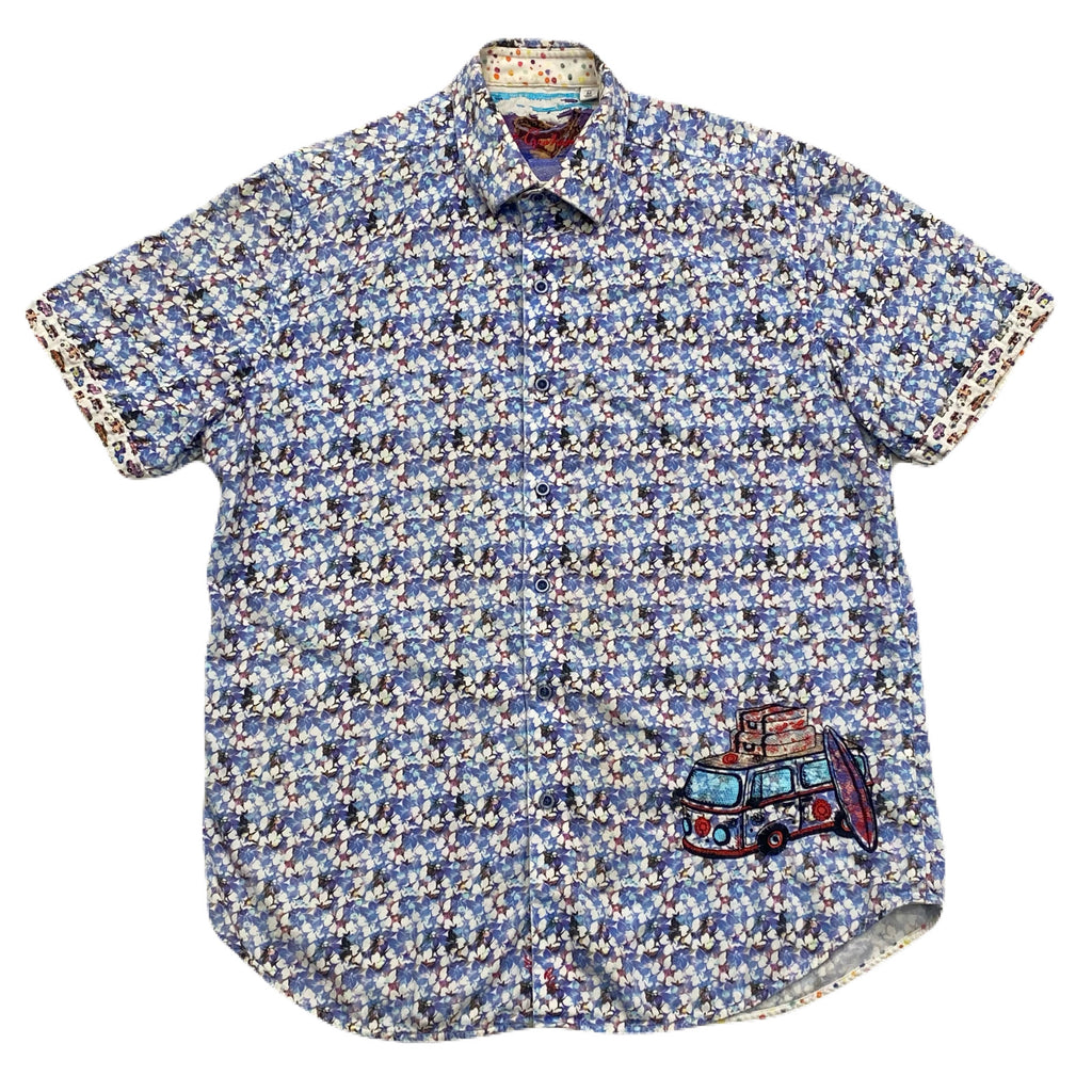 Robert Graham Floral VW Bus Polka Dot Flip Cuff Button Up Shirt Men’s Medium