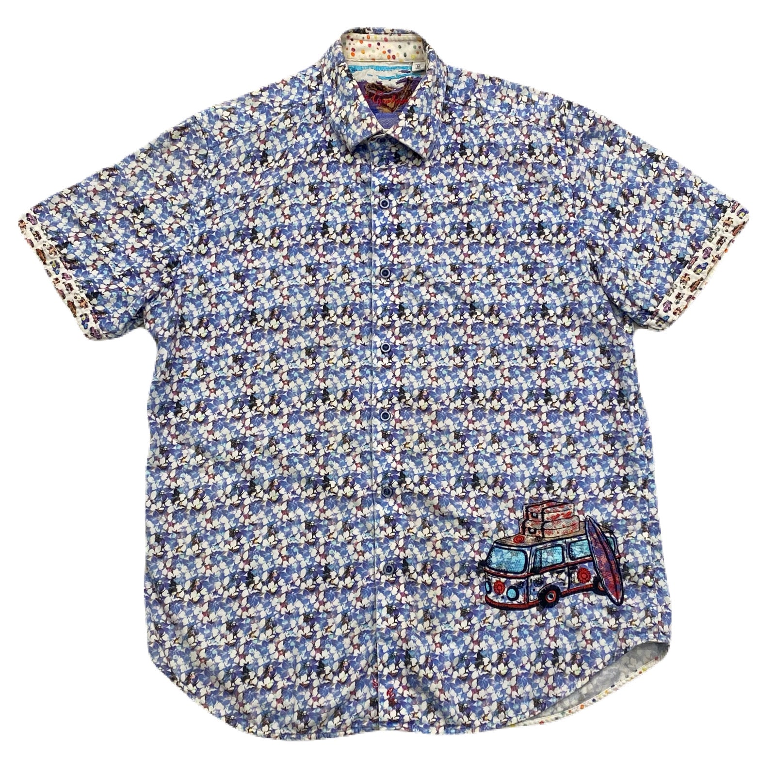 Robert Graham Floral VW Bus Polka Dot Flip Cuff Button Up Shirt Men’s Medium