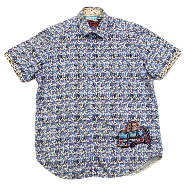 Robert Graham Floral VW Bus Polka Dot Flip Cuff Button Up Shirt Men’s Medium