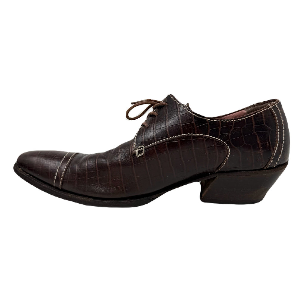 Vintage John Fluevog Idol Family Jackson Crocodile Stamped Brown Leather Shoes Men’s 7 US