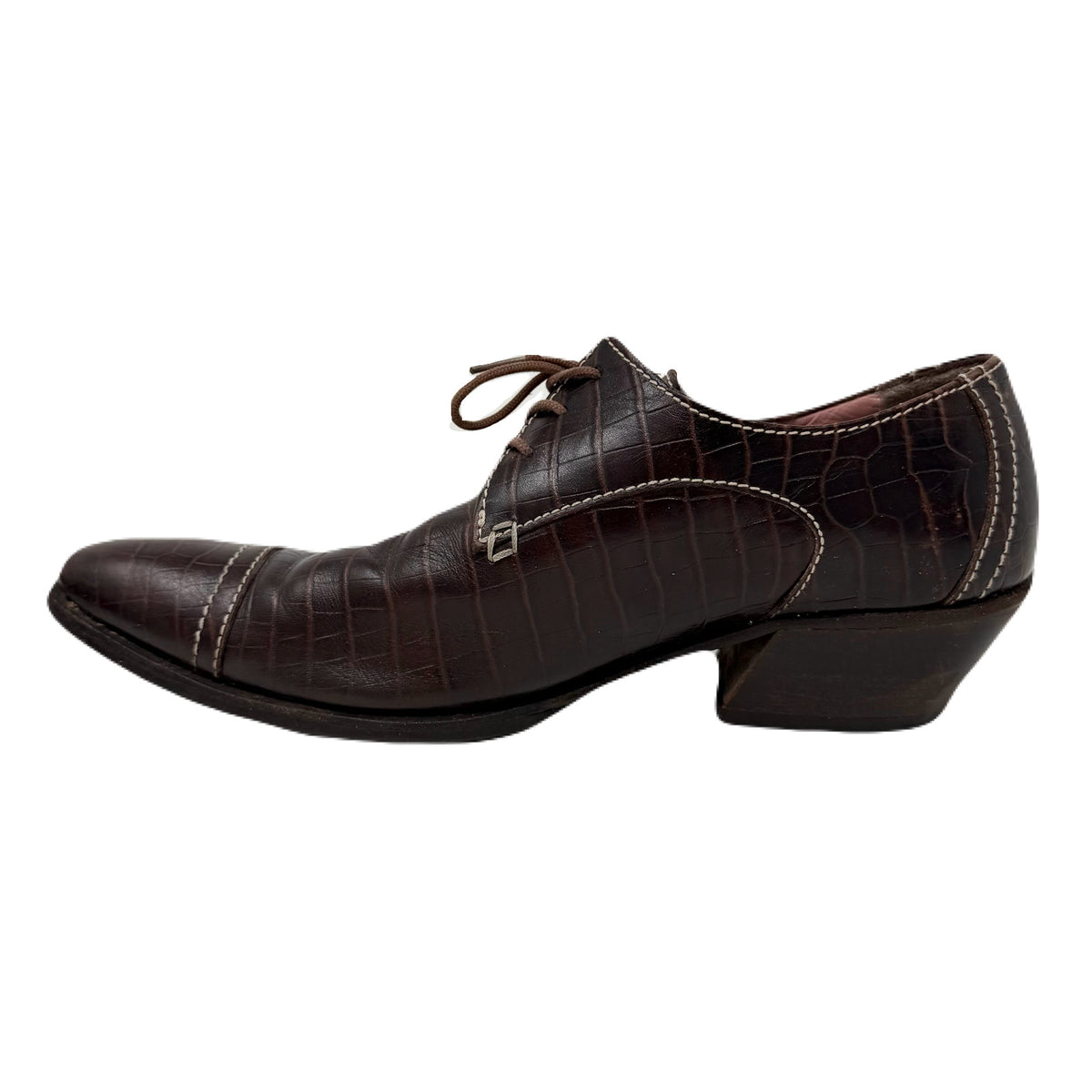 Vintage John Fluevog Idol Family Jackson Crocodile Stamped Brown Leather Shoes Men’s 7 US