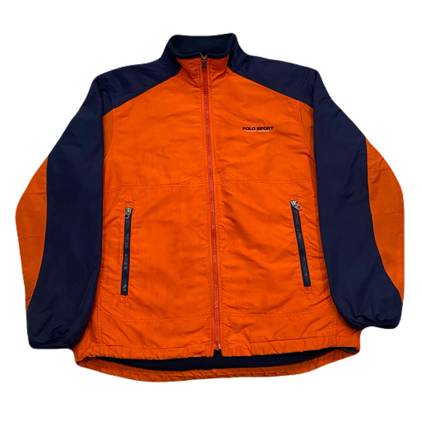 Vintage 90’s Polo Sport Ralph Lauren Orange Navy Fleece Lined Full Zip Nylon Jacket Men’s Medium