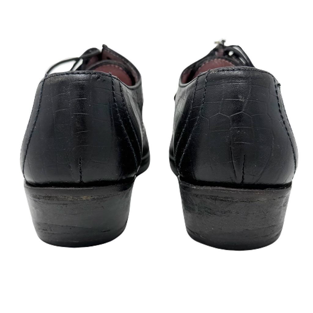 Vintage John Fluevog Idol Family Jackson Crocodile Stamped Black Leather Shoes Men’s 7 US