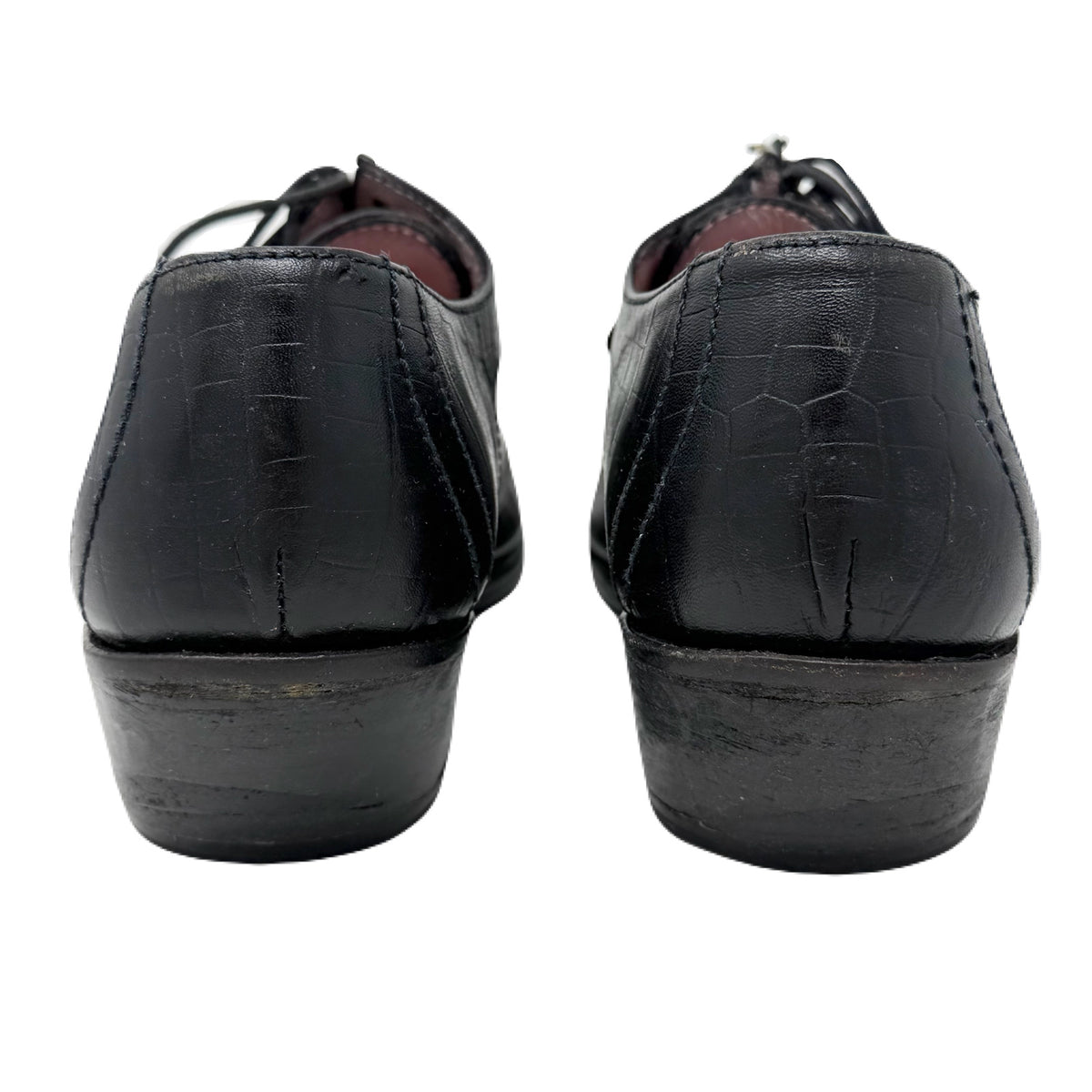 Vintage John Fluevog Idol Family Jackson Crocodile Stamped Black Leather Shoes Men’s 7 US
