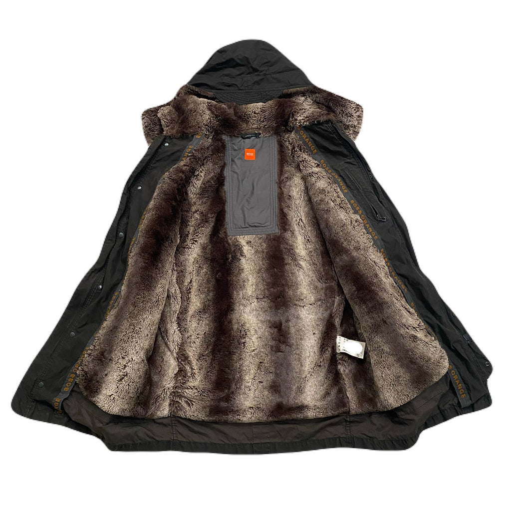 Hugo Boss Orange Faux Fur Lined Hooded Brown Parka Jacket Men’s 40 R (50 EUR)