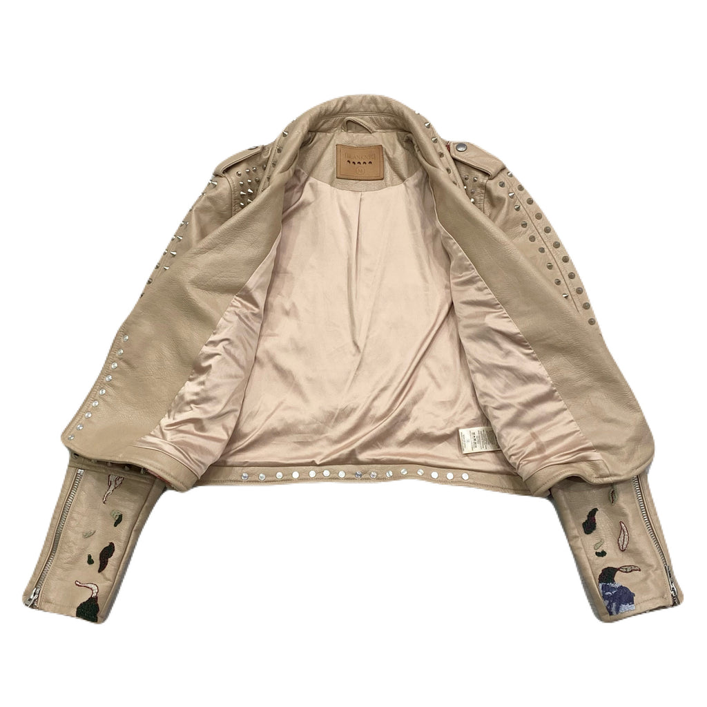 Blank NYC Embroidered Floral Faux Leather Studded Moto Jacket Medium