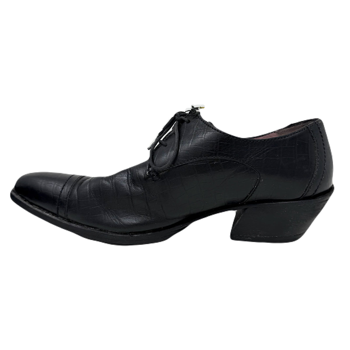 Vintage John Fluevog Idol Family Jackson Crocodile Stamped Black Leather Shoes Men’s 7 US