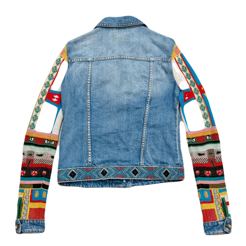 Desigual Pakaian Jadi Wanita Jaket Knit Sleeve Denim Jacket Women’s EU 34