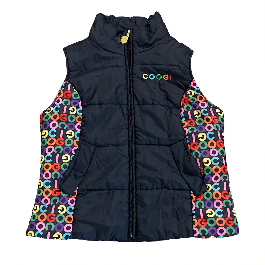 COOGI Black Multicolor Rainbow Puffer Vest Women’s XL