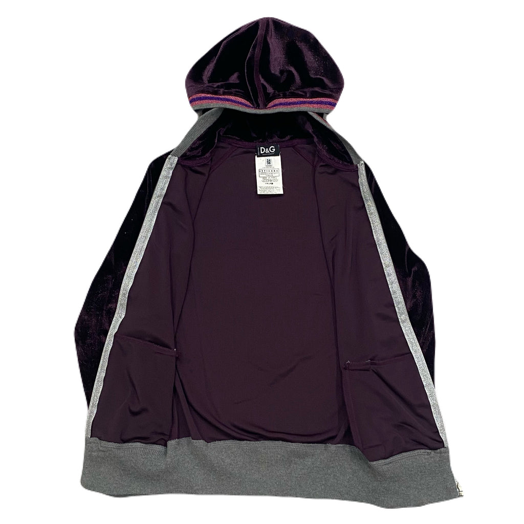 Dolce & Gabbana Velour Glitter Stretch Zip Up Sweatshirt Hoodie Women’s 24/38