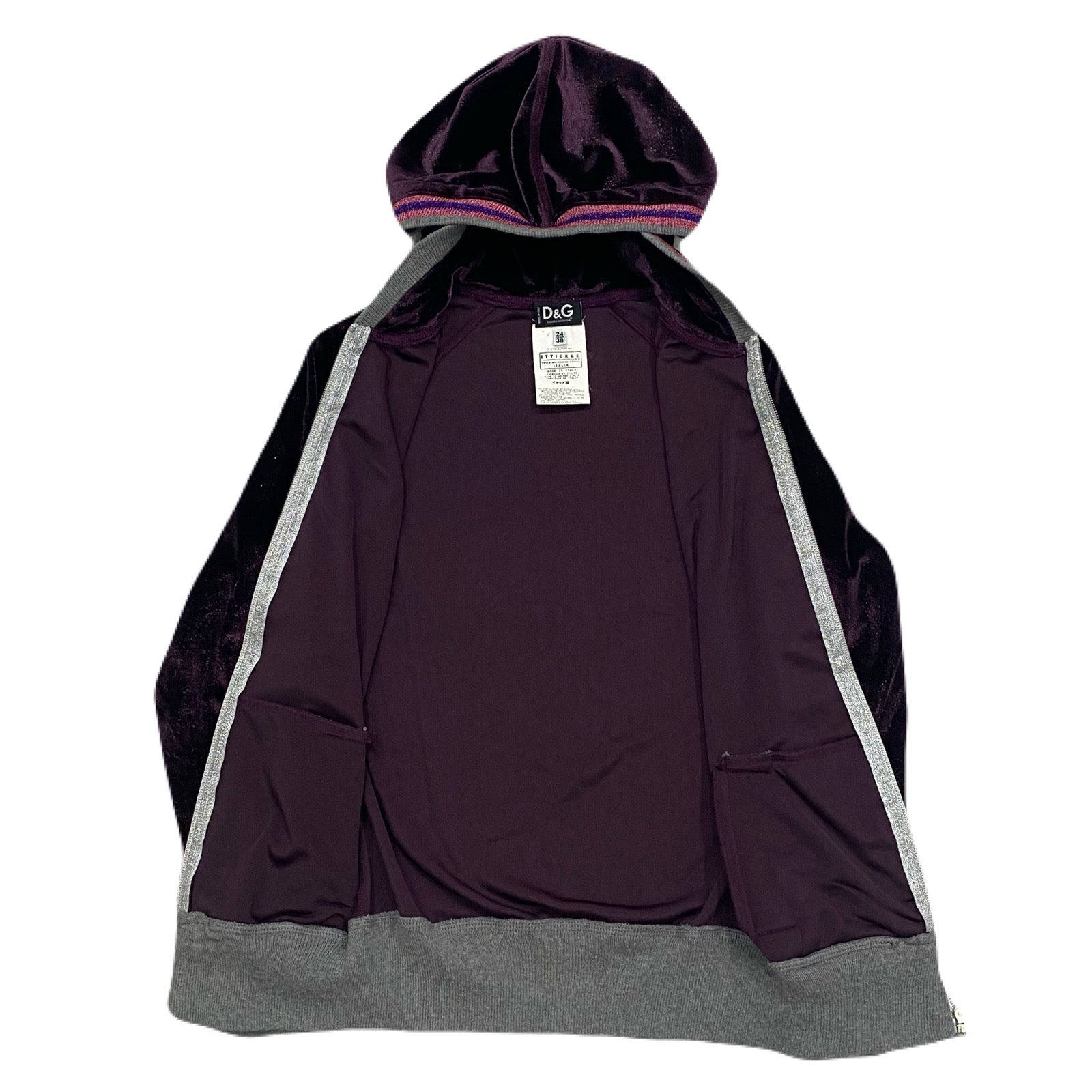 Dolce & Gabbana Velour Glitter Stretch Zip Up Sweatshirt Hoodie Women’s 24/38