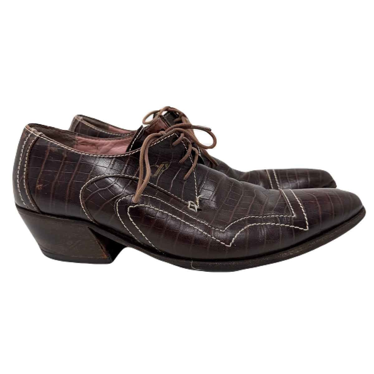 Vintage John Fluevog Idol Family Jackson Crocodile Stamped Brown Leather Shoes Men’s 7 US