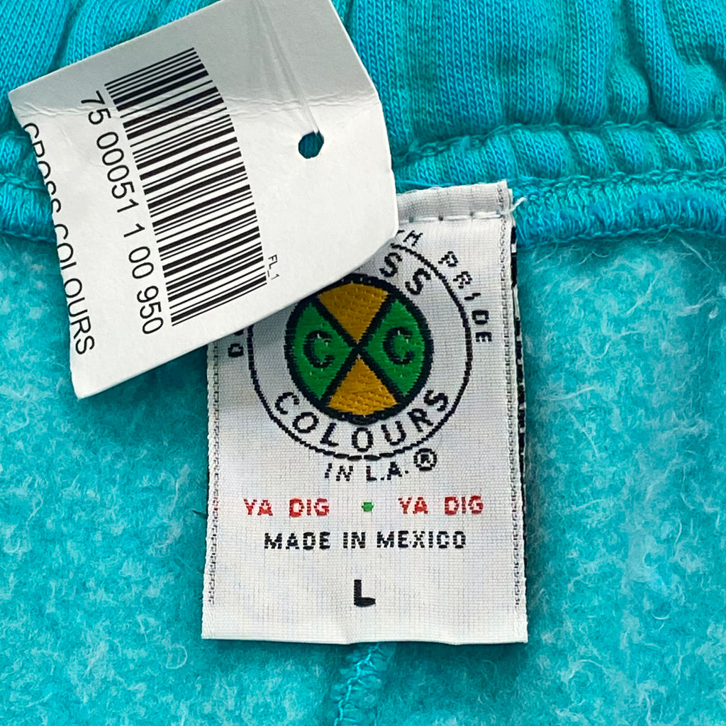 Cross Colours Peace Circle Logo Turquoise Fleece Shorts Men’s Large