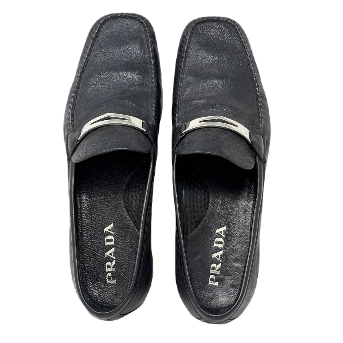 Prada Nero 2D 2121 Black Grain Calf Leather Slip-On Dress Shoes Men’s 9.5 US