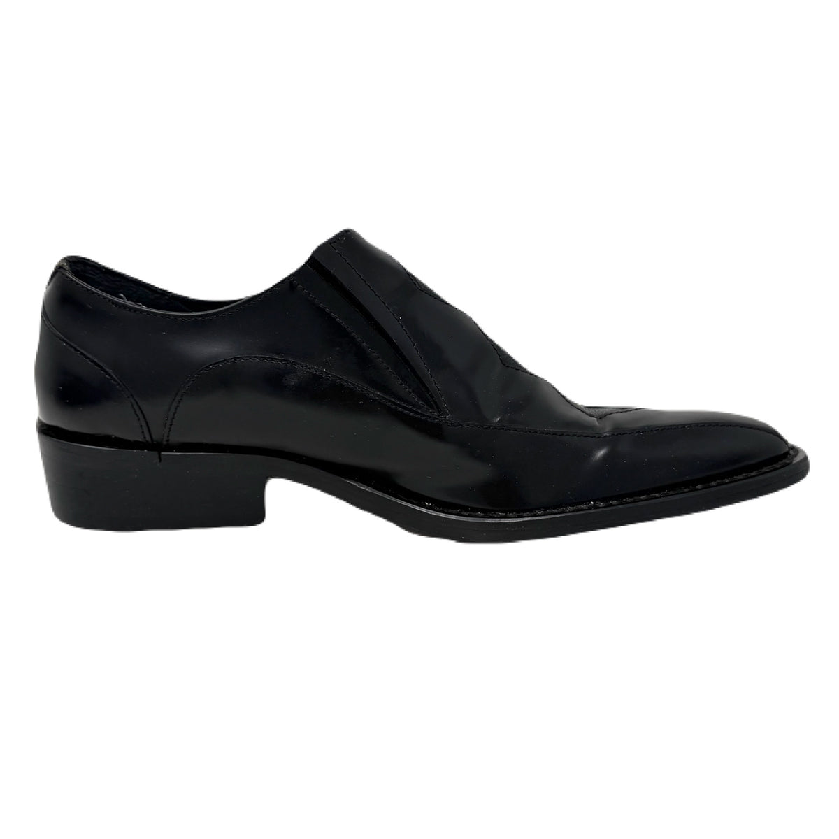 Vintage John Fluevog Ronnie Family Sigurd Diamond Pattern Stitching Black Leather Slip-On Shoes Men’s 7 US
