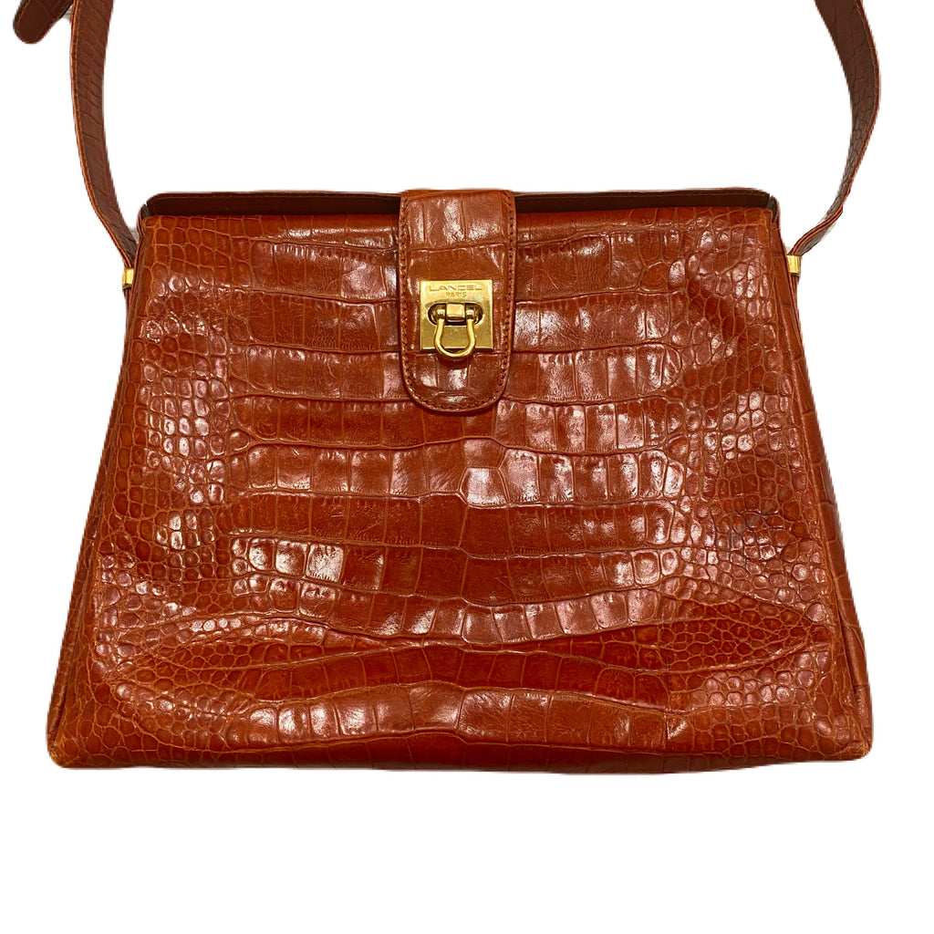 Lancel Paris Crocodile Embossed Leather Made In Italy Purse Bag