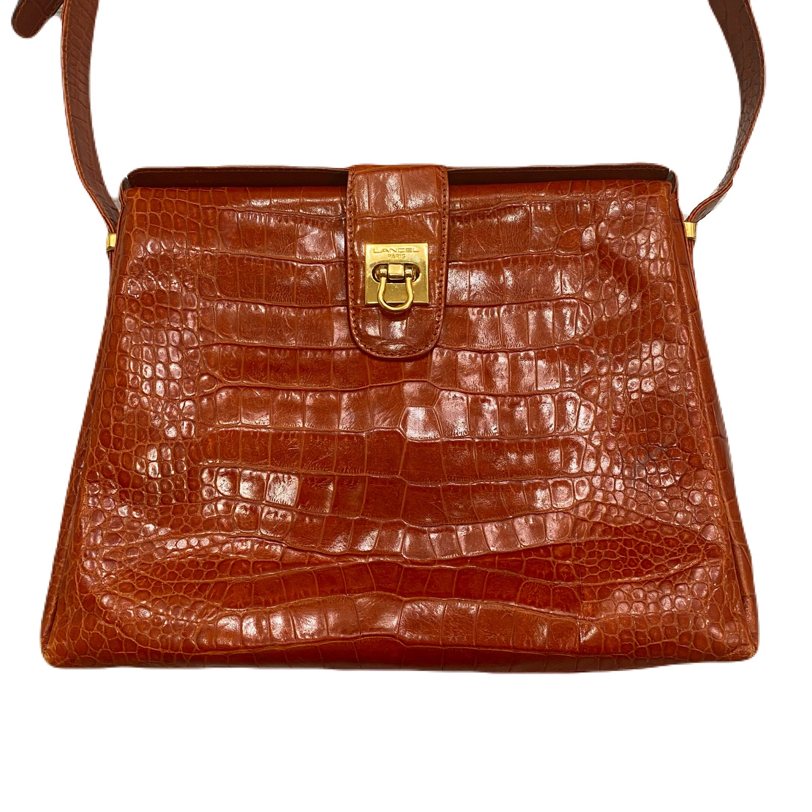 Lancel Paris Crocodile Embossed Leather Made In Italy Purse Bag