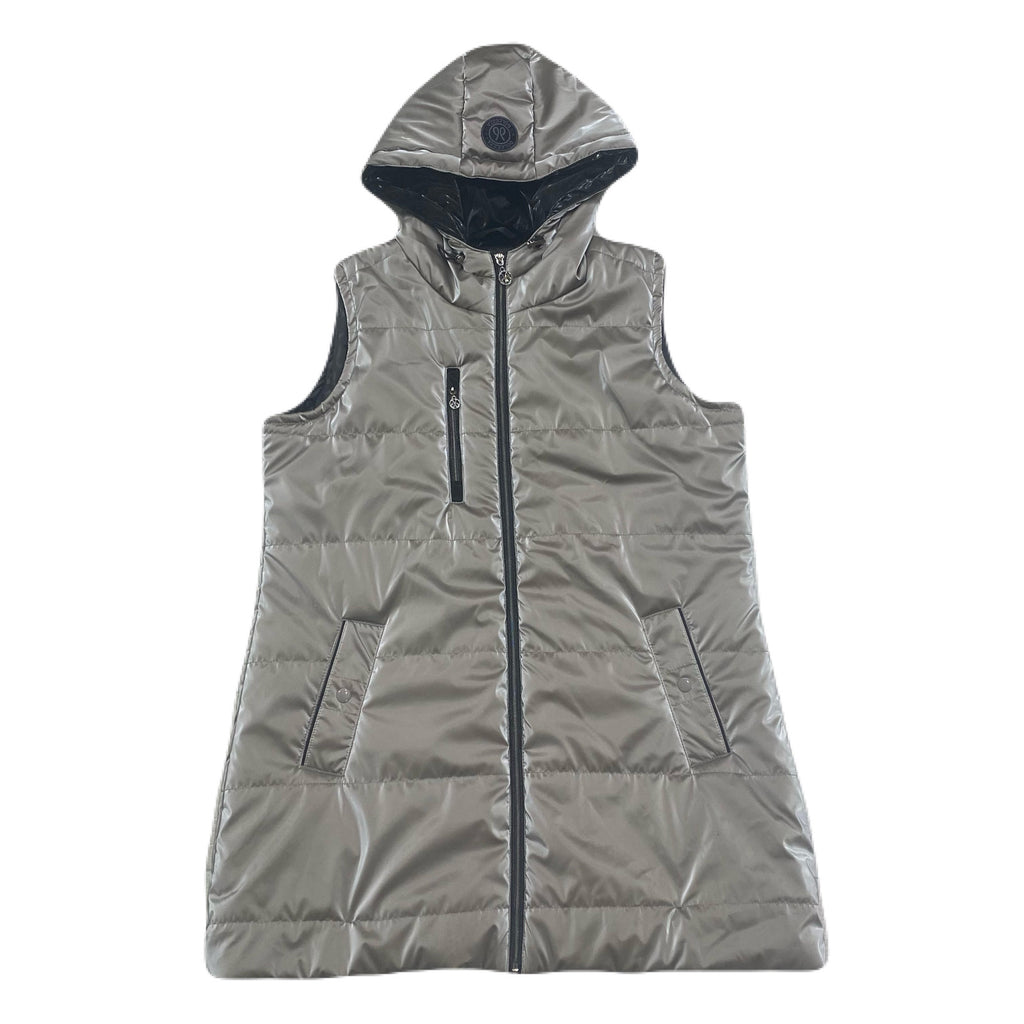 Dolcezza Reflective Taupe Sleeveless Hooded Puffer Jacket Women’s Large