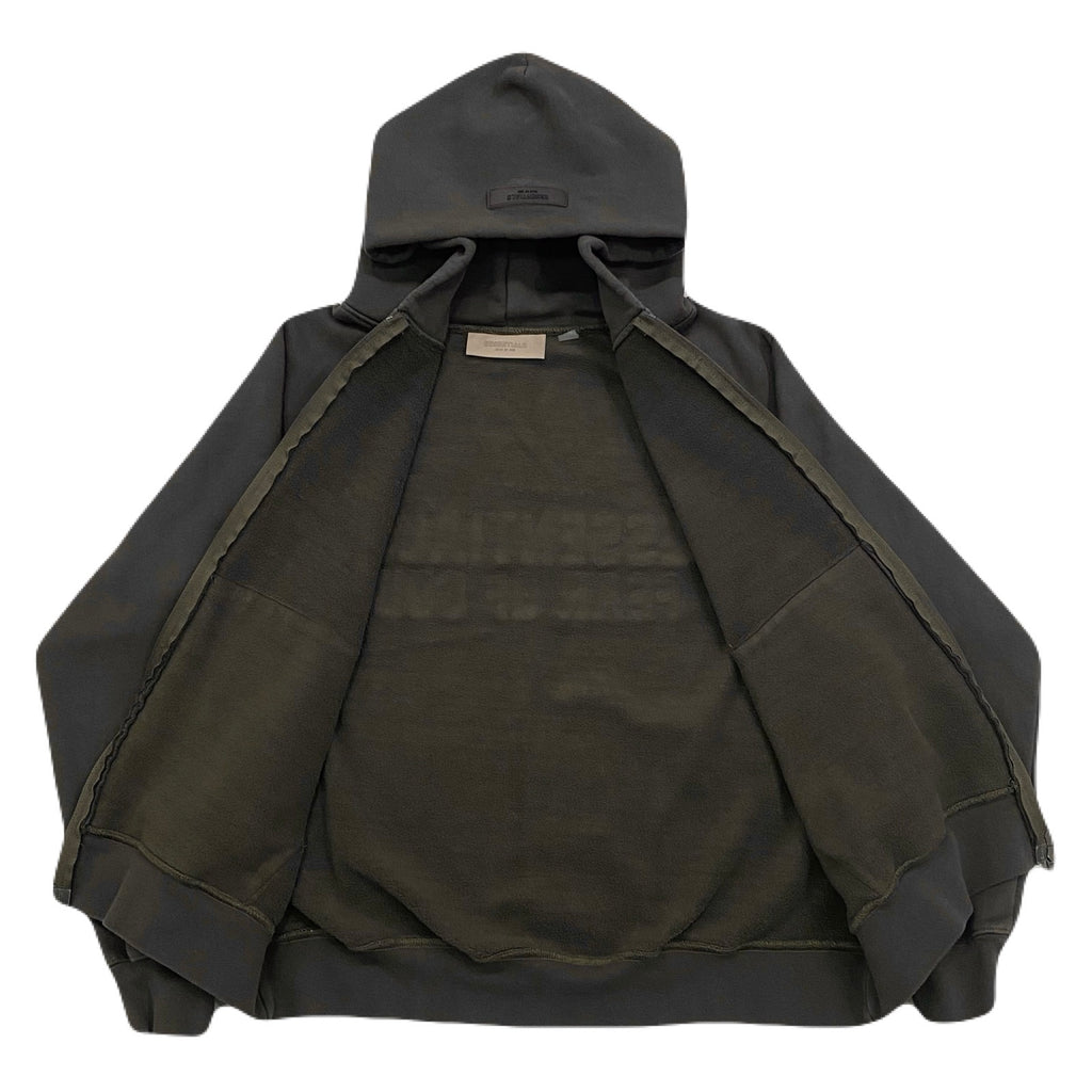 Fear Of God Essentials Applique Logo Olive Green Full Zip Hoodie XS