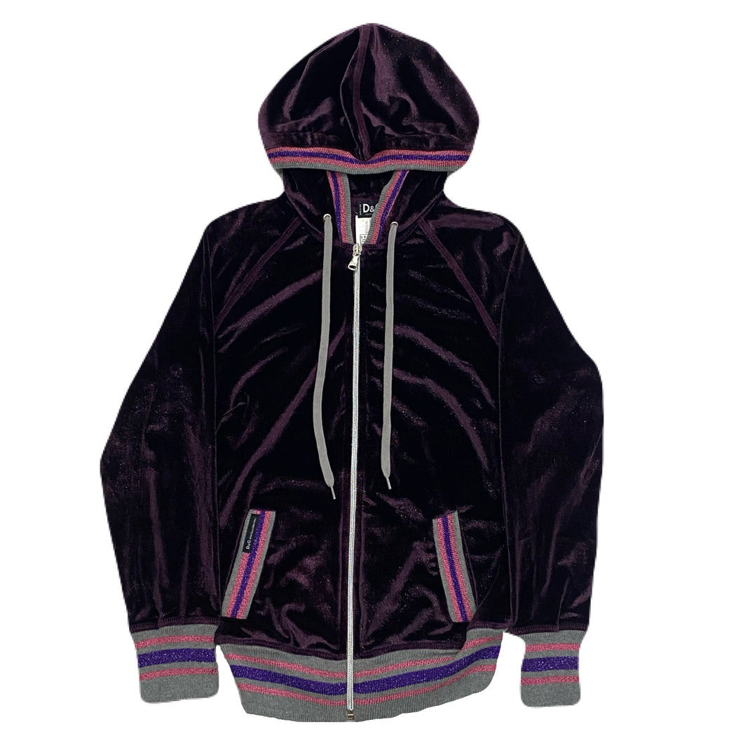 Dolce & Gabbana Velour Glitter Stretch Zip Up Sweatshirt Hoodie Women’s 24/38