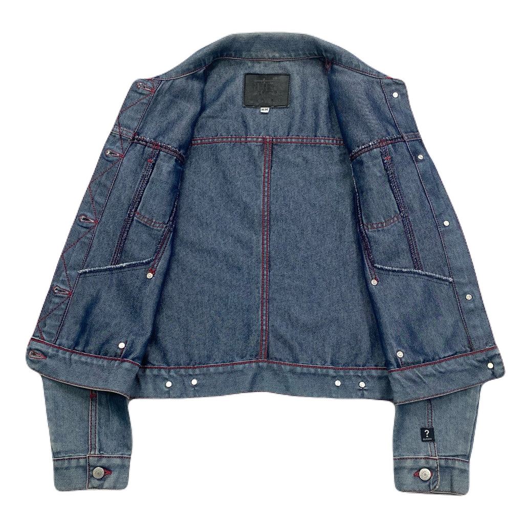 Vintage Y2K Guess Metallic Blue Red Stitched Denim Jean Jacket Women’s Medium