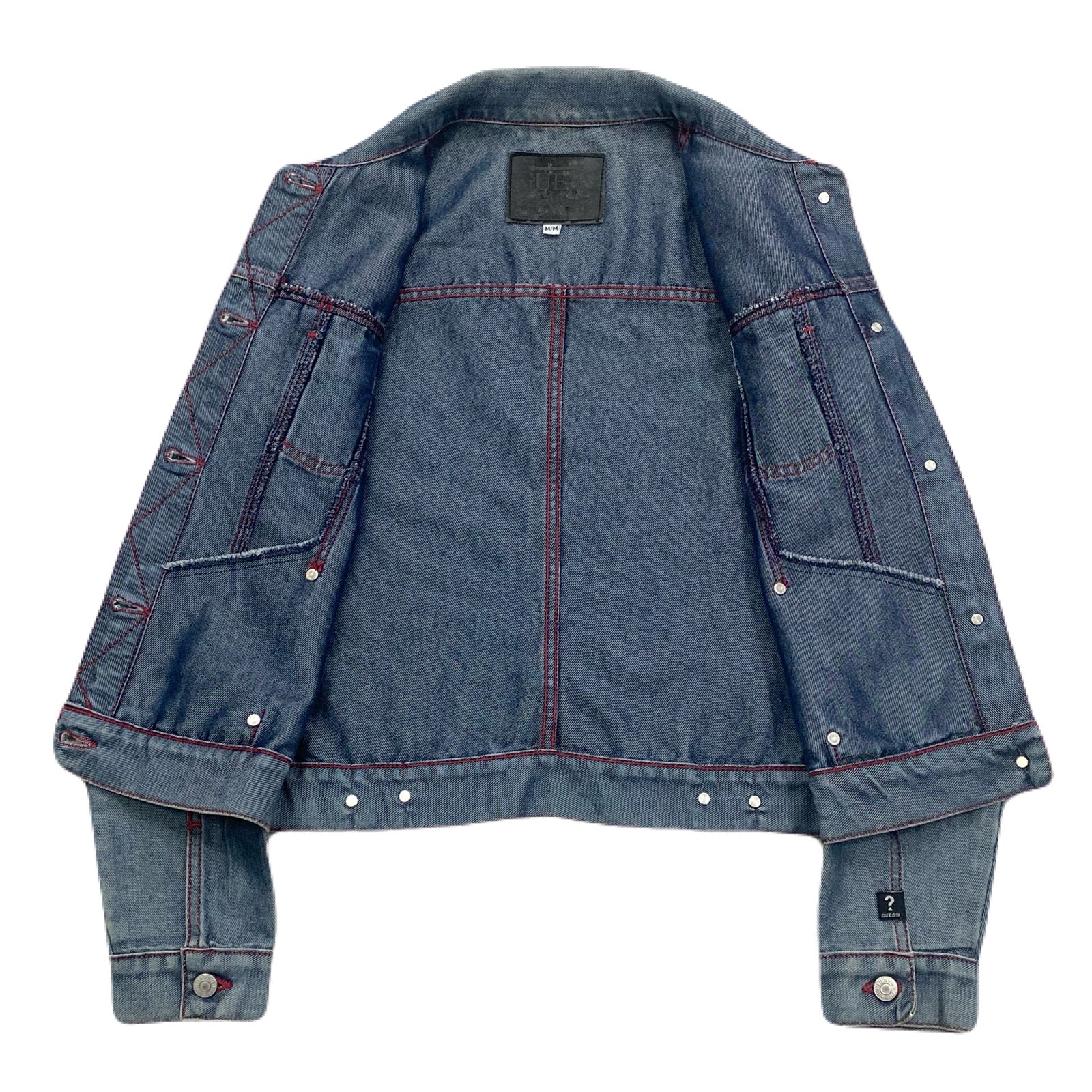 Vintage Y2K Guess Metallic Blue Red Stitched Denim Jean Jacket Women’s Medium